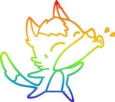 Regenbogengradientenlinie Zeichnung heulender Wolf Cartoon vektor