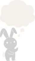 niedliches Cartoon-Kaninchen und Gedankenblase im Retro-Stil vektor