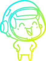 Kalte Gradientenlinie zeichnet glücklichen Cartoon-Astronauten vektor