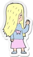 klistermärke av en tecknad flicka med ponnyskjorta viftande vektor