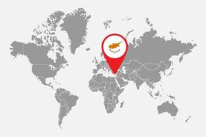 nålkarta med Cyperns flagga på världskartan. vektor illustration.
