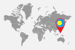 Pin-Karte mit Palau-Flagge auf der Weltkarte. Vektor-Illustration. vektor