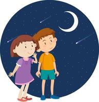 två barn tittar på månen vektor