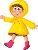 en pojke klädd i regnrock och stövlar vektor