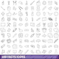 100 faktaikoner set, konturstil vektor