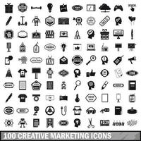 100 kreative Marketing-Icons gesetzt, einfacher Stil vektor