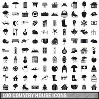 100 Landhaus-Icons gesetzt, einfacher Stil vektor
