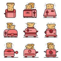 Toaster-Symbole setzen Linienfarbvektor vektor
