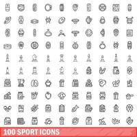 100 Sportsymbole gesetzt, Umrissstil vektor