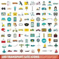 100 Symbole für Transportstandorte, flacher Stil vektor