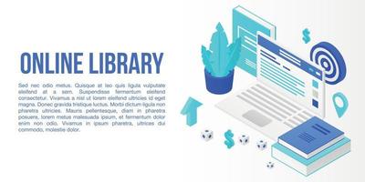 online bibliotek koncept banner, isometrisk stil vektor