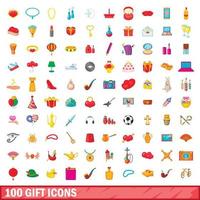 100 Geschenksymbole im Cartoon-Stil