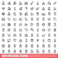 100 hygienikoner set, konturstil vektor