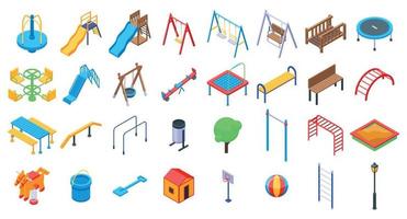 barn lekplats ikoner set, isometrisk stil vektor