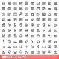 100 Office-Icons gesetzt, Umrissstil vektor