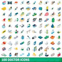100 läkare ikoner set, isometrisk 3d-stil vektor