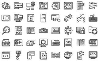 cms-Entwicklungssymbole setzen Umrissvektor. Datencode vektor