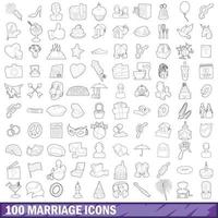 100 Ehesymbole gesetzt, Umrissstil vektor