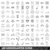 100 Kindergarten-Icons gesetzt, Umrissstil vektor