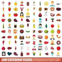 100 Catering-Icons gesetzt, flacher Stil vektor