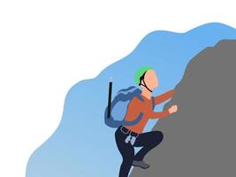 platt illustration av en man som klättrar på en klippa vektor