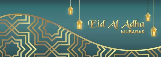 eid al adha mubarak banner im goldenen und grünen luxusillustrationsschablonenvektor vektor