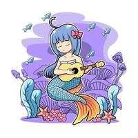 sjöjungfru spelar gitar verctor illustration tecknad design vektor