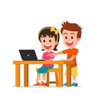 glada söta barn använder bärbara datorer för att lära sig vektor