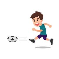 en pojke sparkar en fotboll hårt med kraft vektor