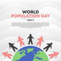 världens befolkningsdag bakgrund med skärande pappersstil dekoration vektor