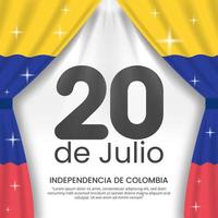 glücklicher 20 de julio kolumbien unabhängigkeitstag hintergrund mit kolumbien flaggenvorhang vektor