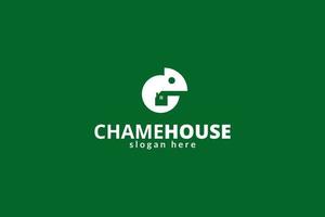 Flachhaus-Chamäleon-Logo-Design-Vorlage vektor