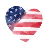 Amerikanische Flaggen in Aquarell in Form eines Herzens gemalt. Vektor-Illustration. vektor