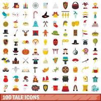 100 saga ikoner set, platt stil vektor