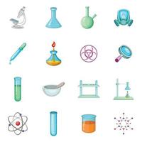 Chemische Laborsymbole gesetzt, Cartoon-Stil vektor