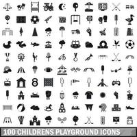 100 Kinderspielplatz-Icons gesetzt, einfacher Stil vektor
