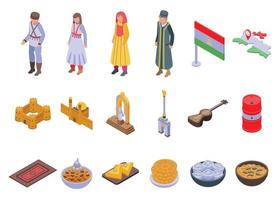 Tadschikistan-Symbole setzen isometrischen Vektor. Asien Architektur vektor
