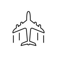 Symbol für schwarze Fliege mit Flugzeuglinie. Flugzeug einfaches lineares Piktogramm. Umrisssymbol für Flugreisen. Jet-Flugzeug-Symbol. Fracht schwarzes Airline-Schild. editierbarer Strich. isolierte Vektorillustration. vektor