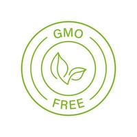 icke-gmo-etikett, endast naturlig organisk produktlinjeikon. gmo-fri grön etikett. inget genetiskt modifierat tecken. organisk gratis gmo-logotyp. blad tecken hälsosam vegansk bio mat. isolerade vektor illustration.