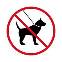 kein Gehen mit Leine Haushund Welpenverbot schwarze Silhouette Symbol. Spaziergang Tier Haustier verbotenes Piktogramm. verbieten Labrador großer Hund rotes Stoppsymbol. Warnung kein Haustierzeichen. isolierte vektorillustration. vektor