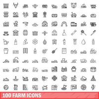 100 Farm-Icons gesetzt, Umrissstil vektor