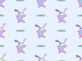 nahtloses muster der kaninchenzeichentrickfigur auf blauem hintergrund. Pixel-Stil vektor
