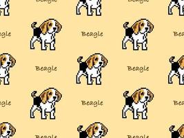 beagle seriefigur seamless mönster på gul bakgrund. pixel stil vektor