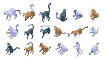 lemur ikoner set, isometrisk stil vektor