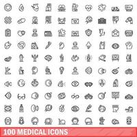 100 medicinska ikoner set, konturstil vektor