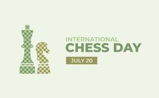 internationella schackdagen affisch med gula och gröna drottning och riddare bonde schackbräde koncept vektor