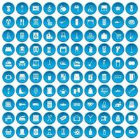 100 hushållsarbete ikoner som blå vektor