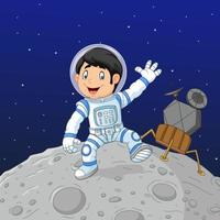 tecknad pojke astronaut på månen vektor