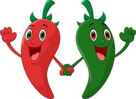 röd och grön paprika håller handen vektor