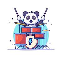 niedlicher panda, der trommel mit stickmusikkarikatur-vektorsymbolillustration spielt. tierkunst-ikonenkonzept isolierter premium-vektor. flacher Cartoon-Stil vektor